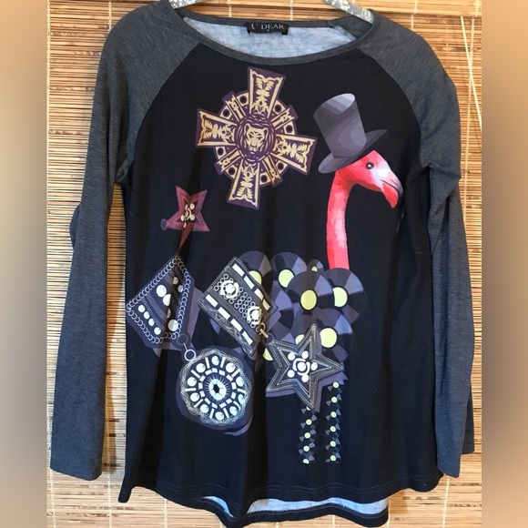 U Dear Long Sleeve Top With Flamingo No Size Tag See Measurements. - Picture 1 of 5